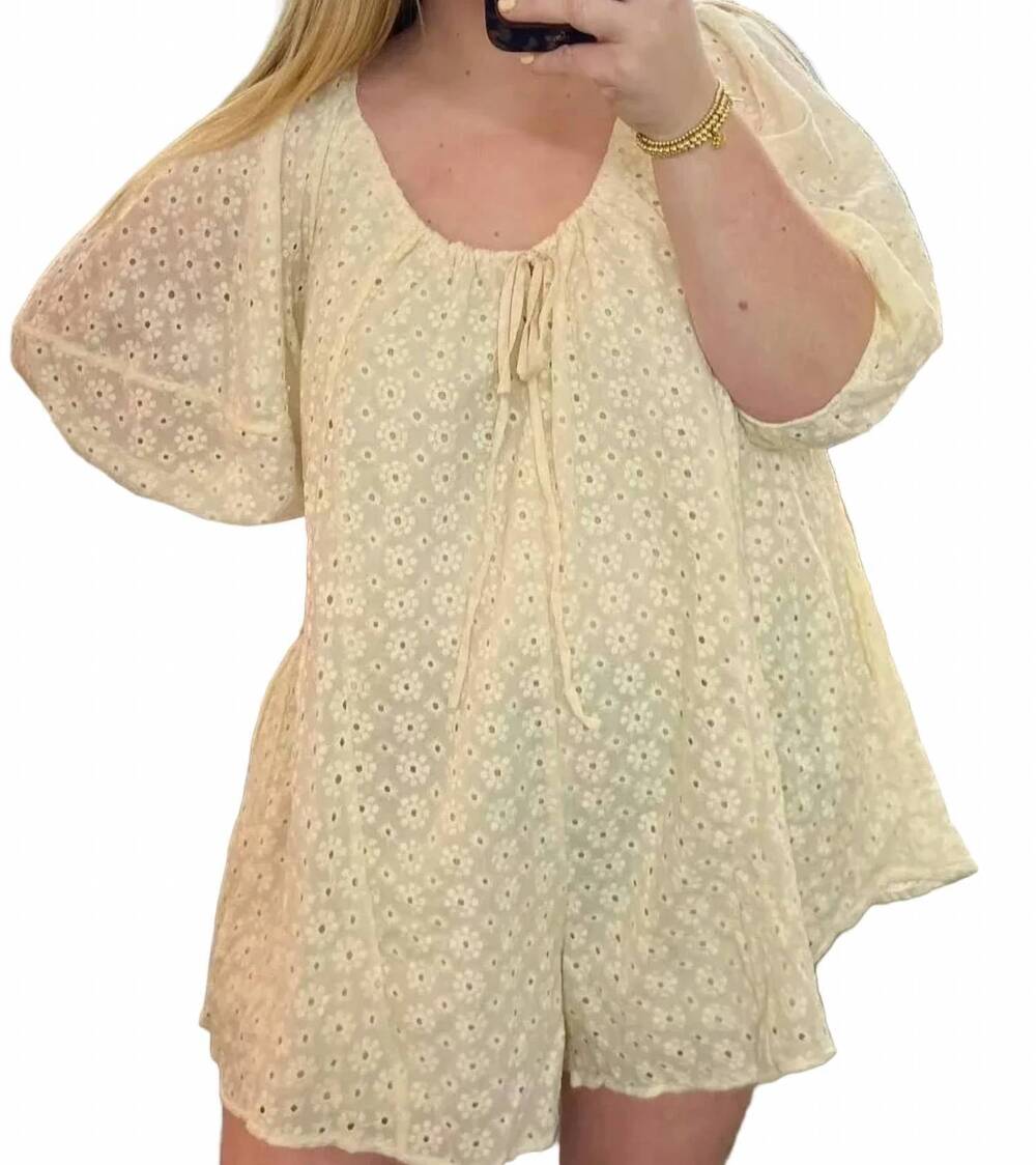 NEW HYFVE women's bailey eyelet babydoll romper in cream